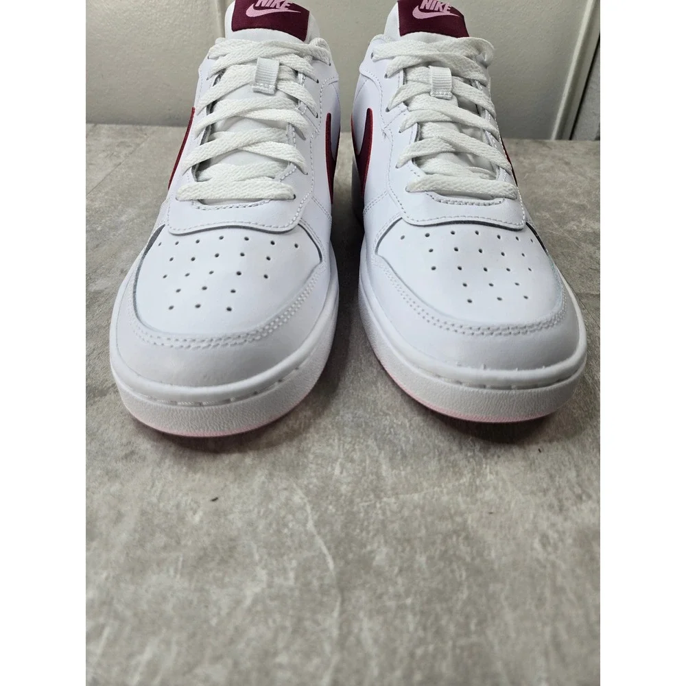 Nike Court Borough 8.5 White Burgundy Pink Leather Sneakers Retro Y2K Streetwear